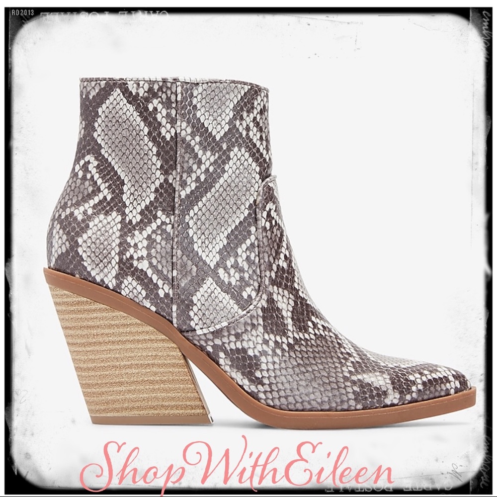 Snake Print Taupe Stacked Heel Western Bootie